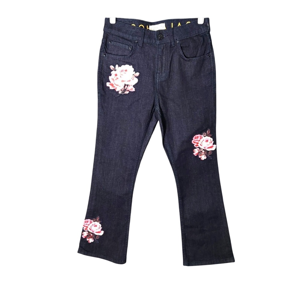 Kate Spade Jeans 26 Cottage‎ Embroidered Kick Flare Cropped Dark Stretch Mod